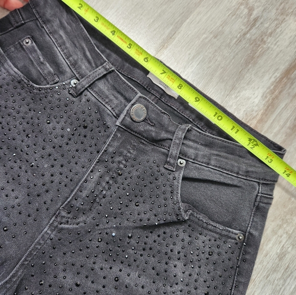 BBJ Rhinestone Flare Black Denim Jeans High Rise Stretch Cotton Blend Sz 7/28 - Picture 8 of 12